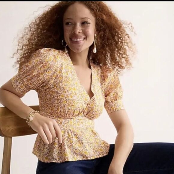 J. Crew NWOT Puff Sleeve V-neck Top in Scattered Blooms Print Sz 6 - Picture 2 of 9